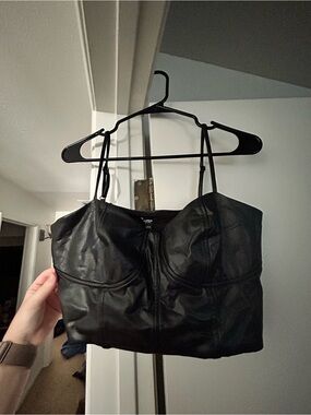 Express Black Faux Leather Bustier Crop Top